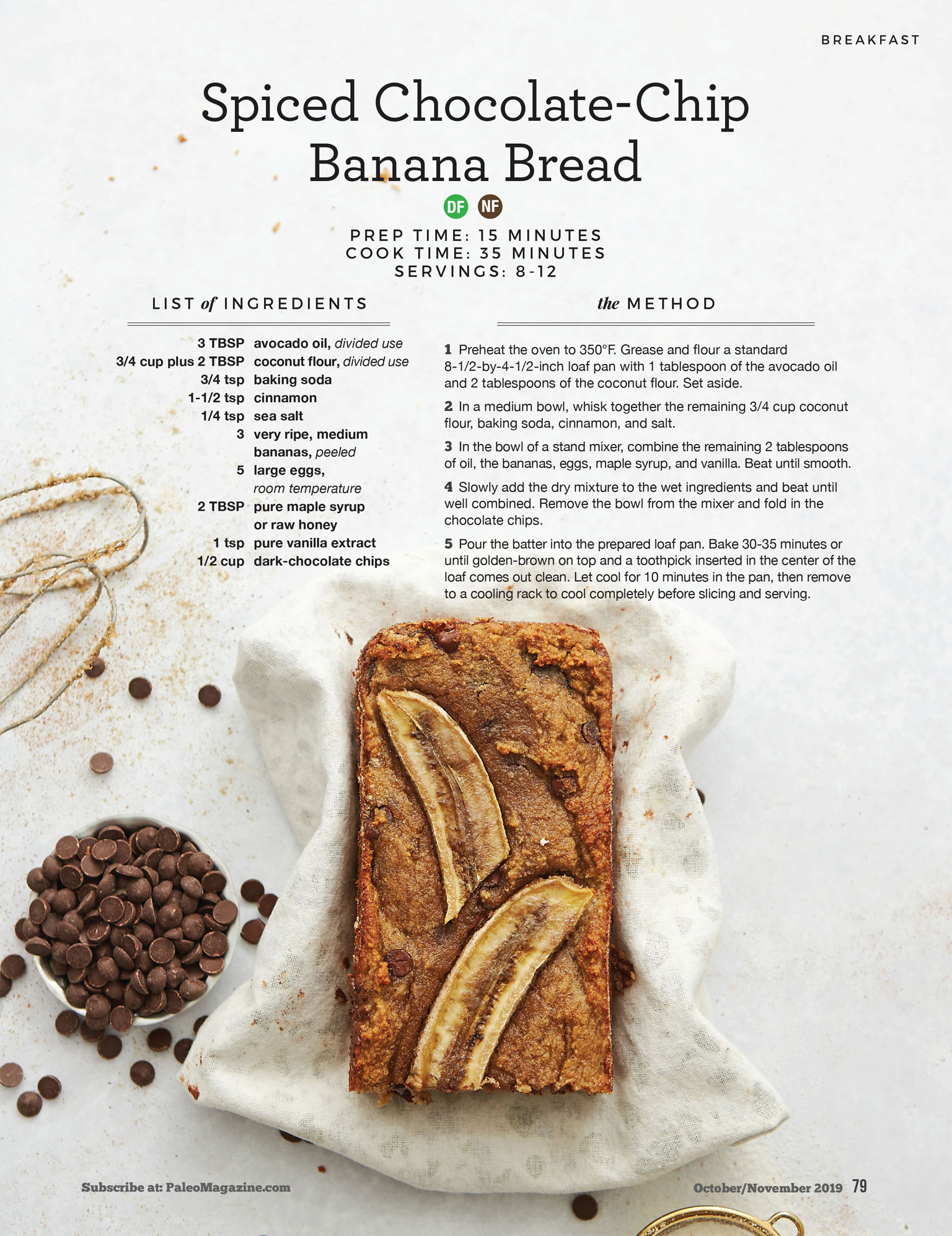 Paleo Magazine - Spiced Chocolate Chip Banana Bread Recipe